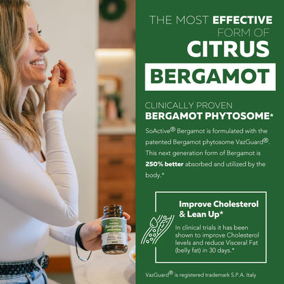 SoActive Bergamot 2.5X More Effective | Clinically Validated Citrus Bergamot Phytosome (60 Capsules)