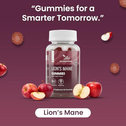 Ved Lion's Mane Gummies 1000mg – Apple Flavour | Vegan Brain Health 60 Gummies