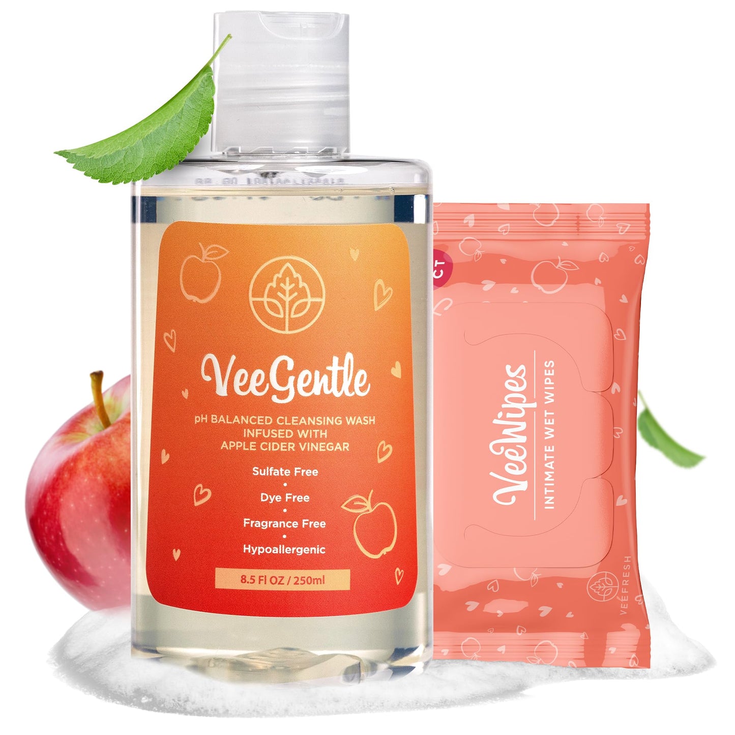 VeeFresh VeeDaily & VeeWipes ACV Bundle | Apple Cider Vinegar Feminine Wash for Sensitive Vee