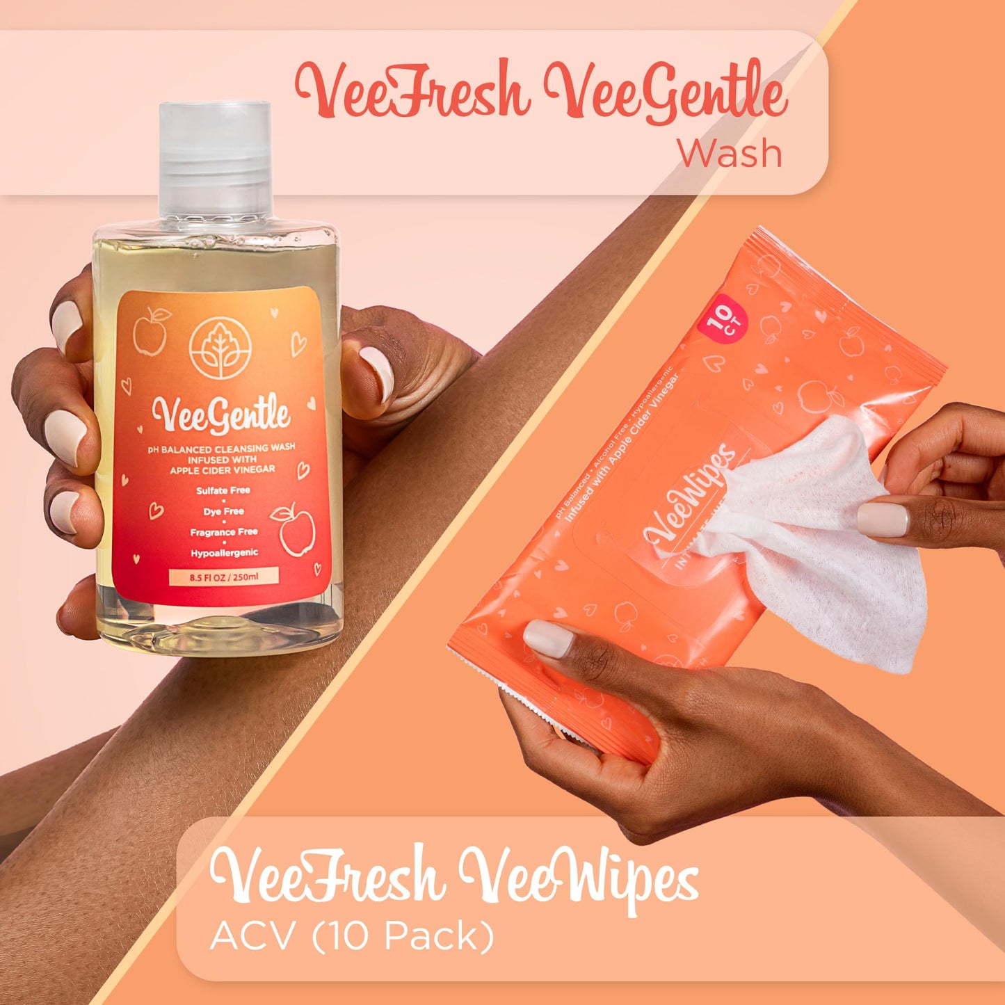 VeeFresh VeeDaily & VeeWipes ACV Bundle | Apple Cider Vinegar Feminine Wash for Sensitive Vee