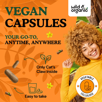 Wild & Organic Cat's Claw 1000 mg - Immune Support | Vegan, Non-GMO | 60 Count