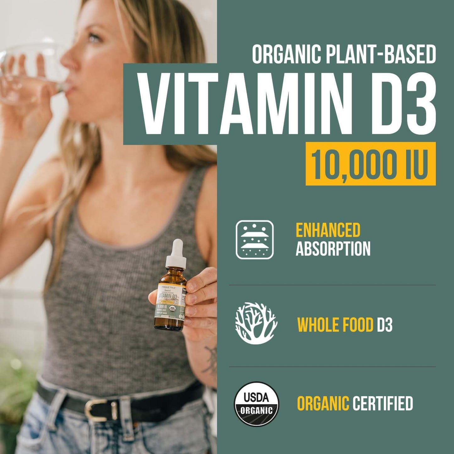 Organic Vitamin D3 10,000 IU – Plant-Based Vegan Sublingual Drops (30 Servings)