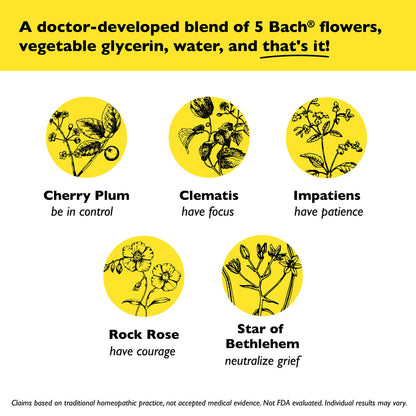 RESCUE Bach Remedy Dropper 20mL - Natural Stress Relief, Homeopathic Flower Essence, Vegan, Gluten & Sugar-Free, Non-Alcohol Formula