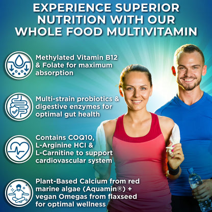 Vegan Whole Food Multivitamin – Iron-Free, Methylated B-Complex (Women & Men) | 90 Count