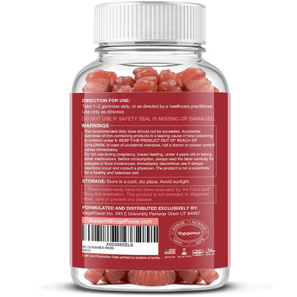 Iron Gummies for Women & Kids - Vegan Multivitamin with Vitamin C - Strawberry