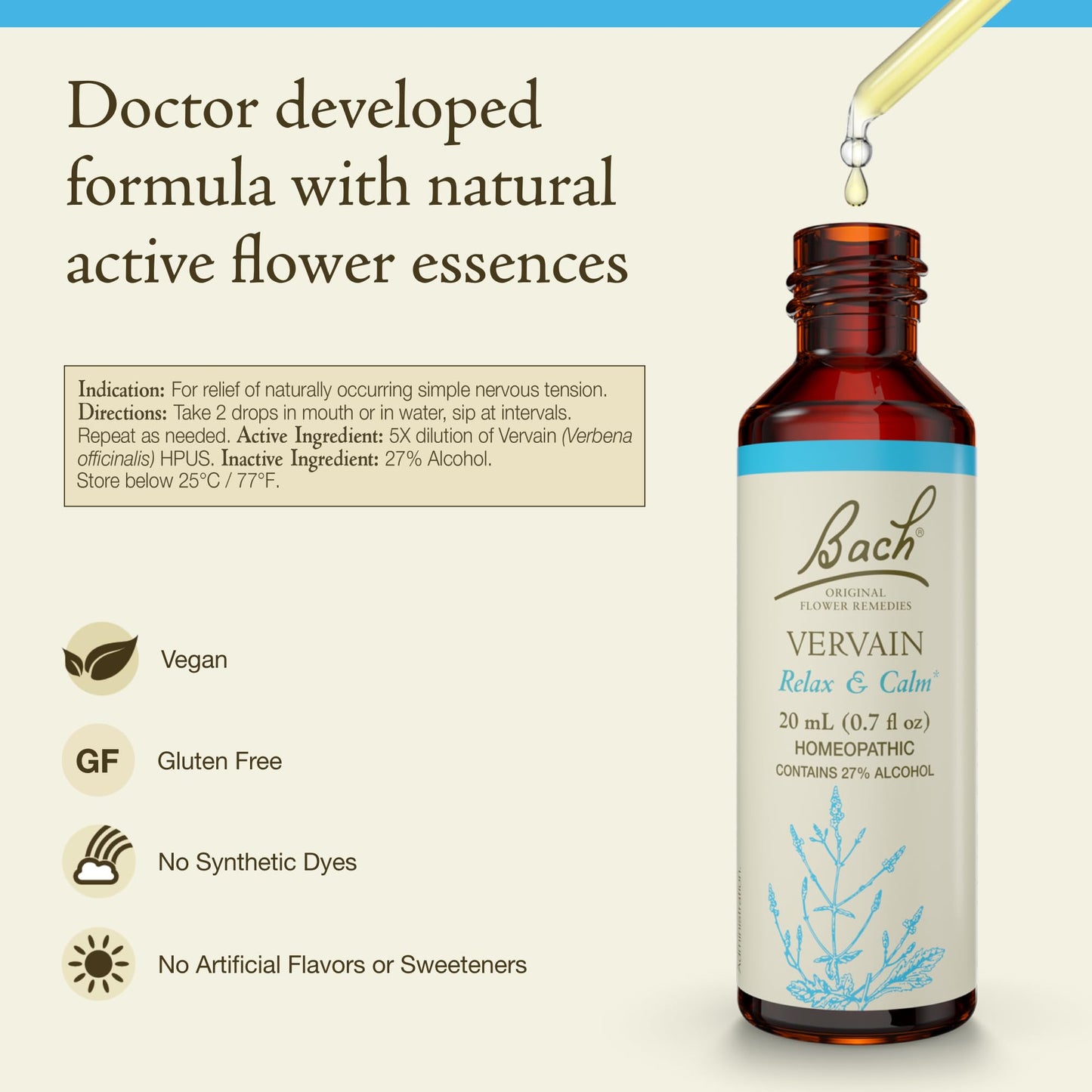 Bach Flower Remedies Vervain – Flowers of Essence 0.7 oz | Emotional Balance