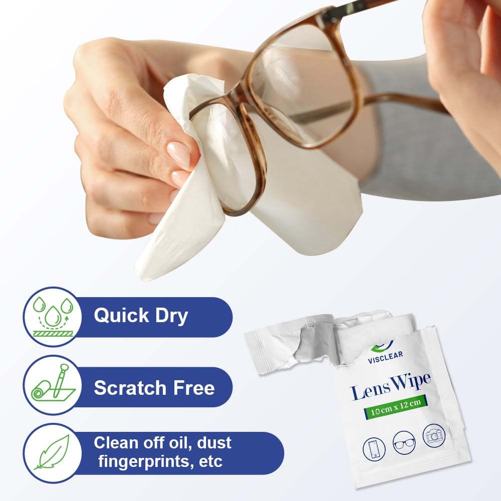 VisClear Lens Wipes for Eyeglasses - Ocean Scent, 100 Count, Individually Wrapped