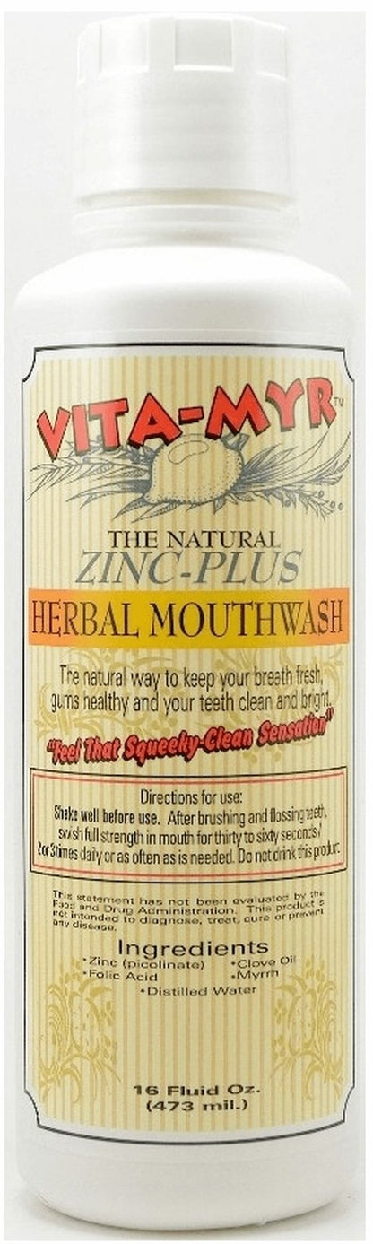 3 Pack VITA-MYR 16 oz Herbal Zinc-Plus Mouthwash – Gluten Free & Vegan, No SLS, No Sugar, No Fluoride, No Alcohol, No Saccharin