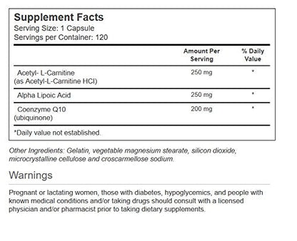 Vitacost Synergy Acetyl L-Carnitine, Alpha Lipoic Acid & CoQ10 – 120 Capsules