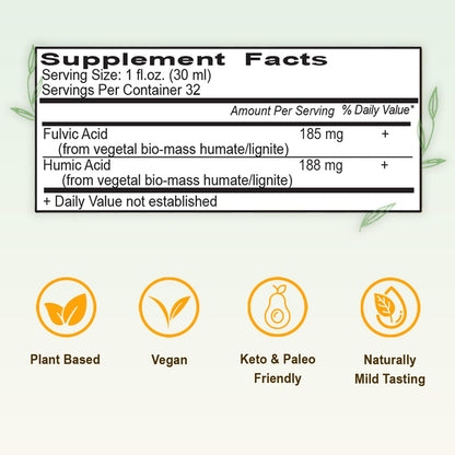 Vital Earth Minerals Fulvic Humic Mineral Blend Liquid – 70+ Trace Minerals & Electrolytes, 32 oz + 1 oz Cup