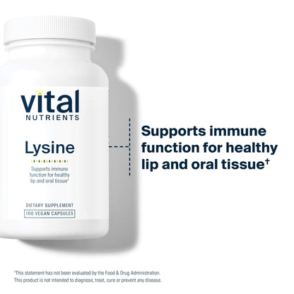 Vital Nutrients Lysine | Lysine Supplement Supports Healthy Lip and Oral Tissue | Immune Support Supplement Promotes Calcium Absorption | Gluten, Dairy, Soy Free | Non-GMO | 100 Capsules