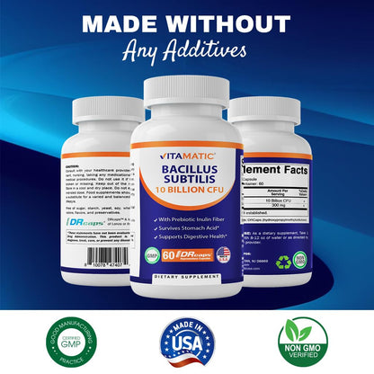 Vitamatic Bacillus Subtilis 10 Billion DR Capsule – 60 Count (Pack of 2) | Digestive & Immune Support