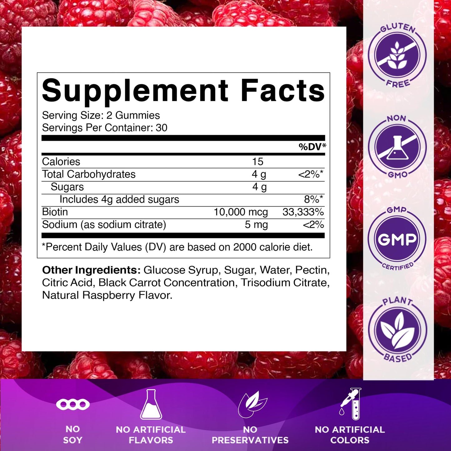 Vitamatic Biotin Gummies 10,000 mcg – 60 Vegan Gummies | Vitamin B7 for Hair, Skin & Nails