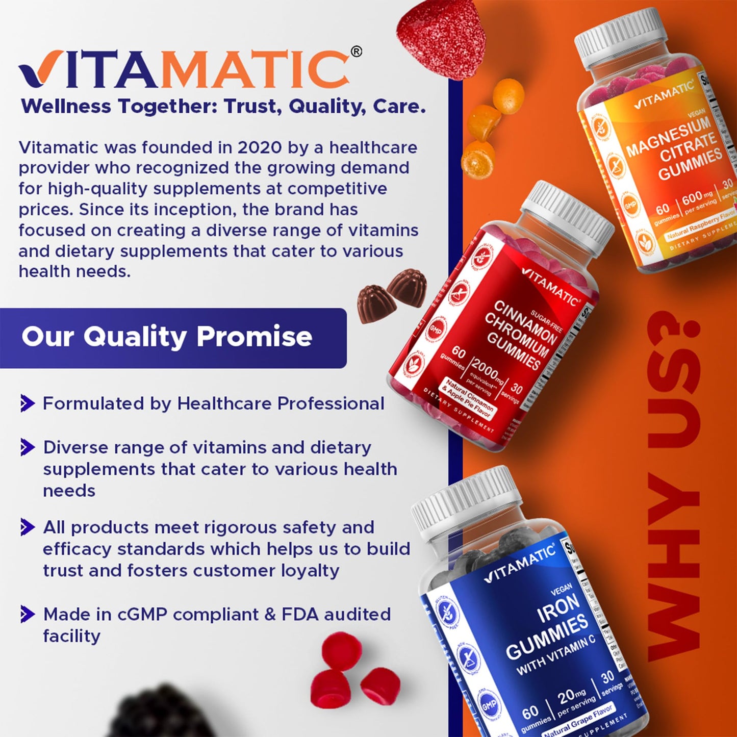 Vitamatic Hydrolyzed Collagen Gummies with Vitamin C, Zinc & Biotin – Healthy Skin Support, 60 Gummies