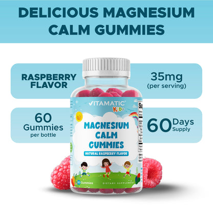 Vitamatic Kids Magnesium Calm Gummies - 60 Vegan Count (Pack of 2) | Great Tasting Support for Healthy Muscles, Bones & Energy