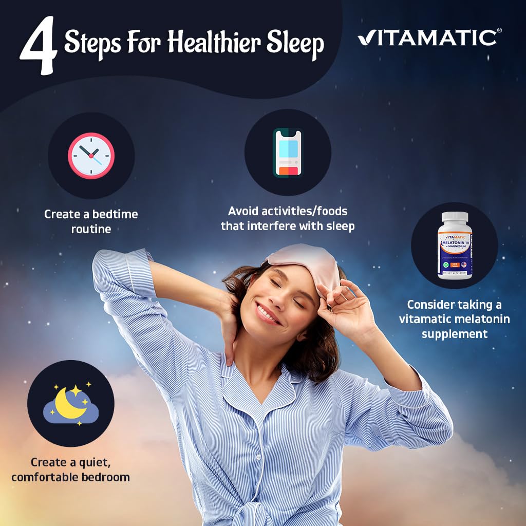 Vitamatic Melatonin 10 mg with Magnesium 200 mg – 120 Tablets | Sleep Support