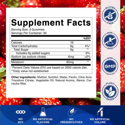 Vitamatic Sugar Free Melatonin 60 mg Gummies – 2 Pack (60 Gummies) – Vegan, Non-Habit Forming