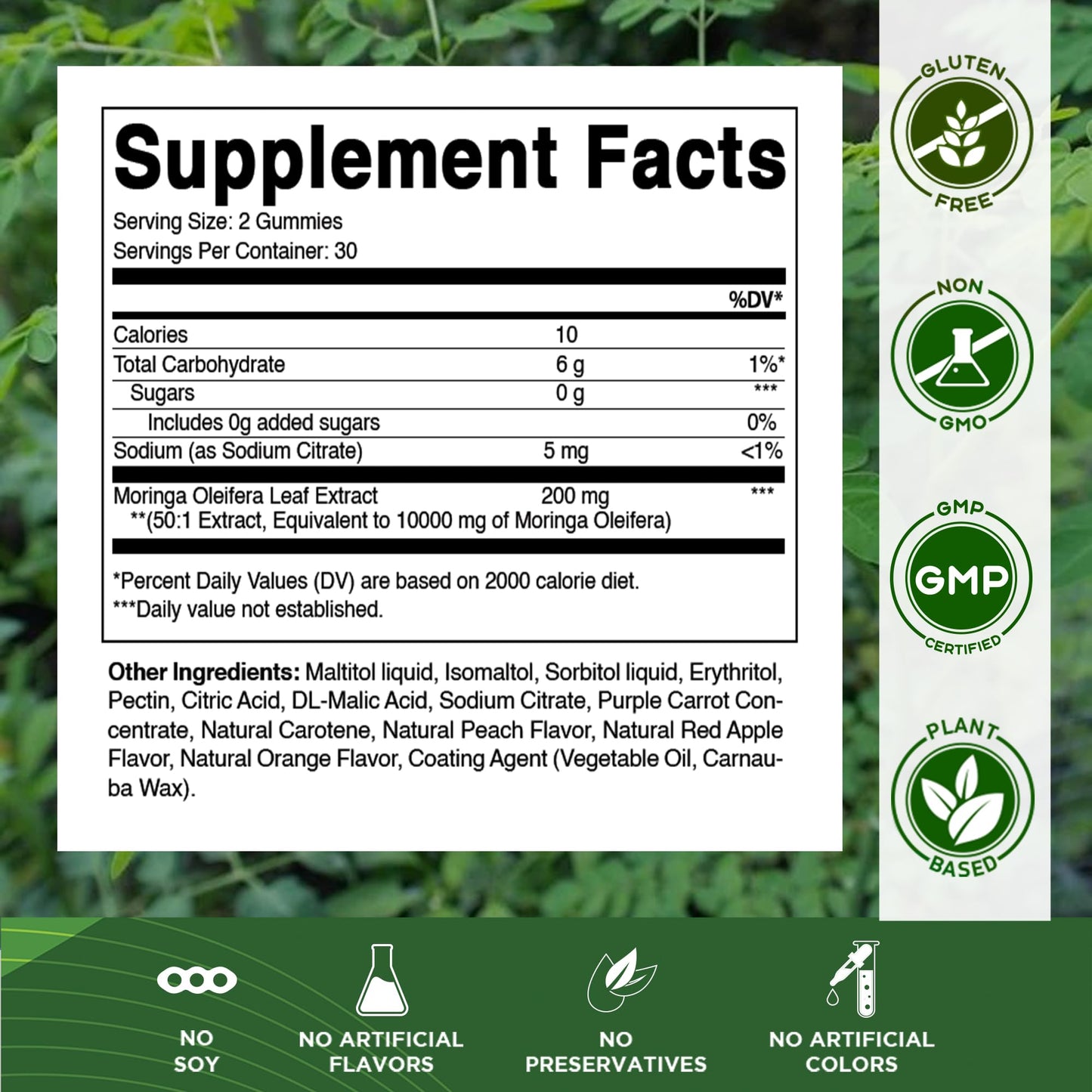 Vitamatic Sugar Free Moringa Gummies – 10,000 mg Equivalent per Serving (50:1 Extract) – 60 Vegan Gummies (Pack of 2)