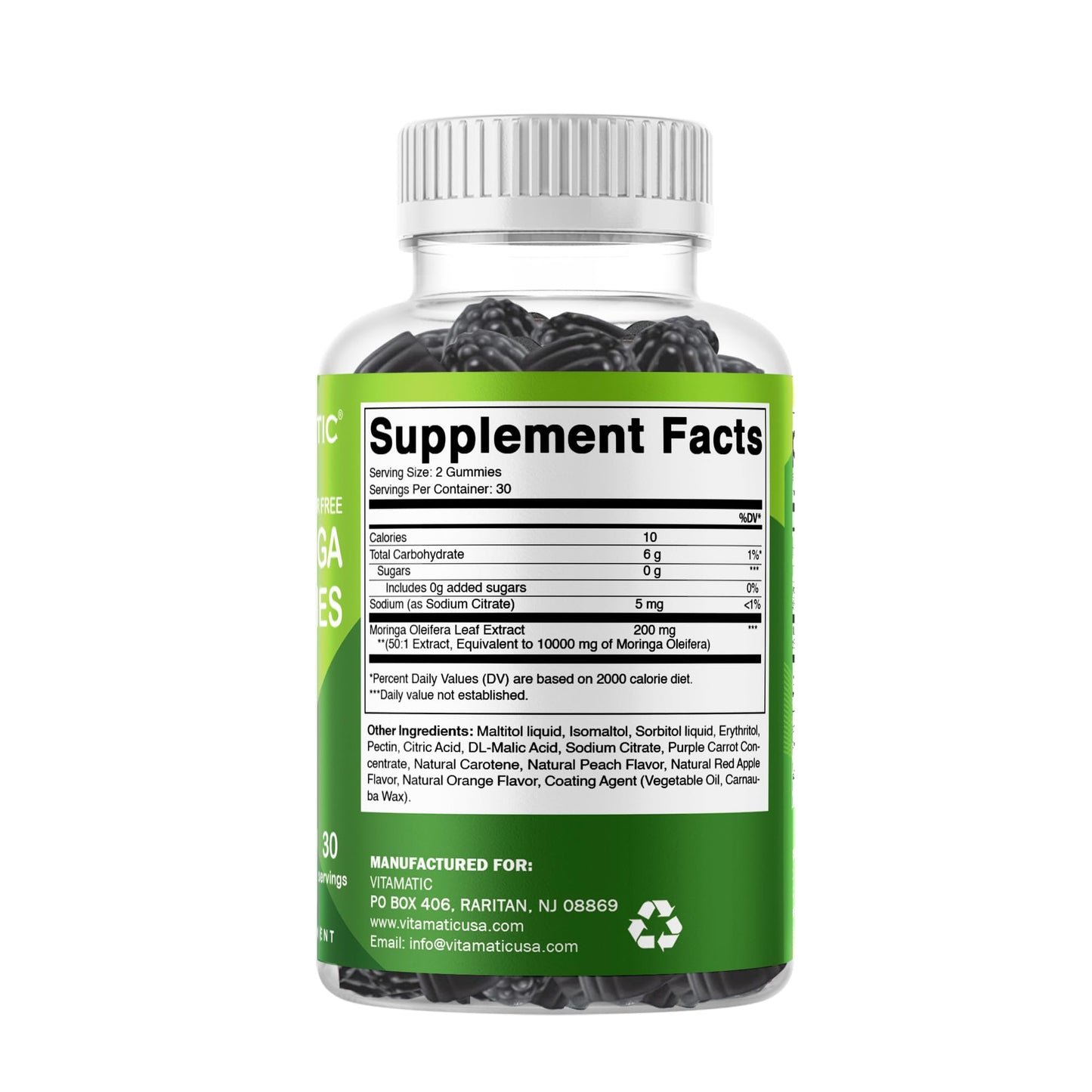 Vitamatic Sugar Free Moringa Gummies – 10,000 mg Equivalent per Serving (50:1 Extract) – 60 Vegan Gummies (Pack of 2)