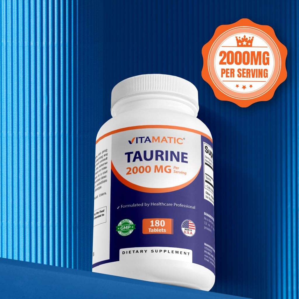 Vitamatic Taurine 2000mg Vegetarian Tablets – 180 Count