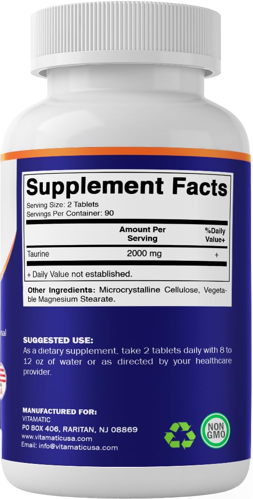 Vitamatic Taurine 2000mg Vegetarian Tablets – 180 Count