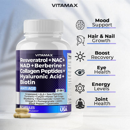 Vitamax 21-in-1 Age Smart NAD+ Resveratrol Berberine – Made in USA