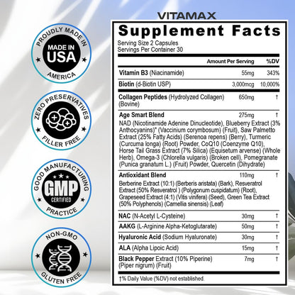 Vitamax 21-in-1 Age Smart NAD+ Resveratrol Berberine – Made in USA
