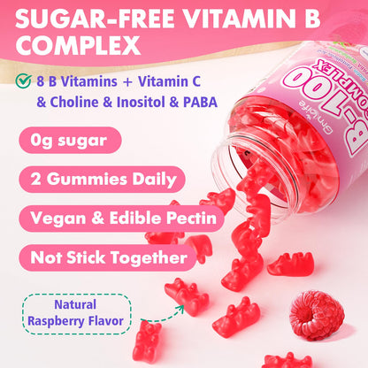 Vitamin B Complex Gummies – All B Vitamins + Methyl B12 | Energy & Immune Support | Raspberry Flavor (60 Count)