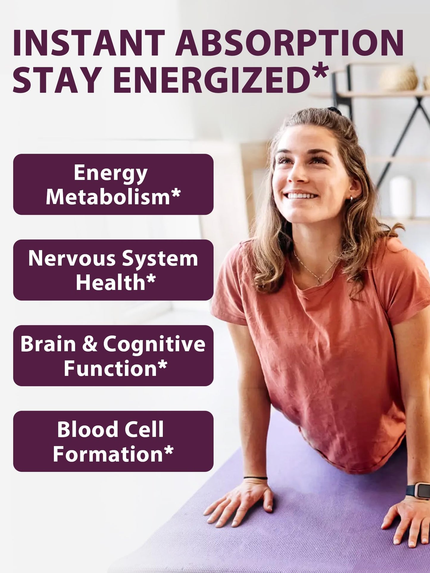 Vitamin B12 Sublingual Methylcobalamin 5000mcg — Energy & Nerve Support, Peach Flavor, Vegan, 120 Tablets