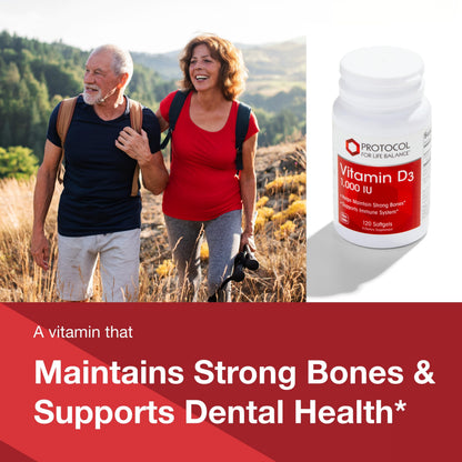 PROTOCOL FOR LIFE BALANCE Vitamin D3 1,000 IU - Immune Support, Strong Bones & Teeth - 120 Softgels