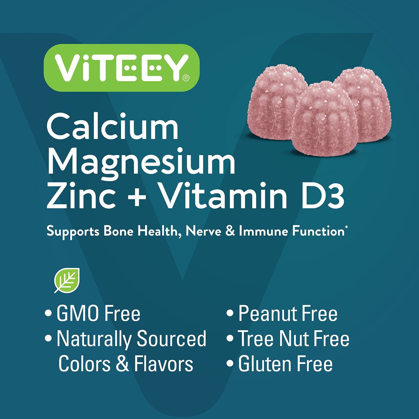 Viteey Calcium Magnesium Zinc Gummies with Vitamin D3 - Bone, Nerve & Immune Support