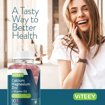 Viteey Calcium Magnesium Zinc Gummies with Vitamin D3 - Bone, Nerve & Immune Support