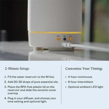Vitruvi Stone Diffuser – White Ceramic Ultrasonic Essential Oil Diffuser, 90ml