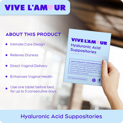 Vive L'Amour 15mg Hyaluronic Acid Vaginal Suppositories – 2-Pack, 24 Count | Continuous Hydration & Moisture