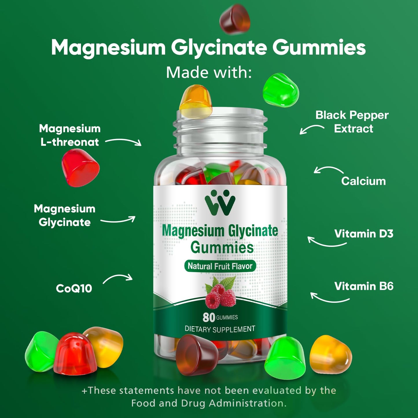WACHRAY Magnesium Glycinate Gummies 400 mg – Sugar-Free, L-Threonate, 160 Count