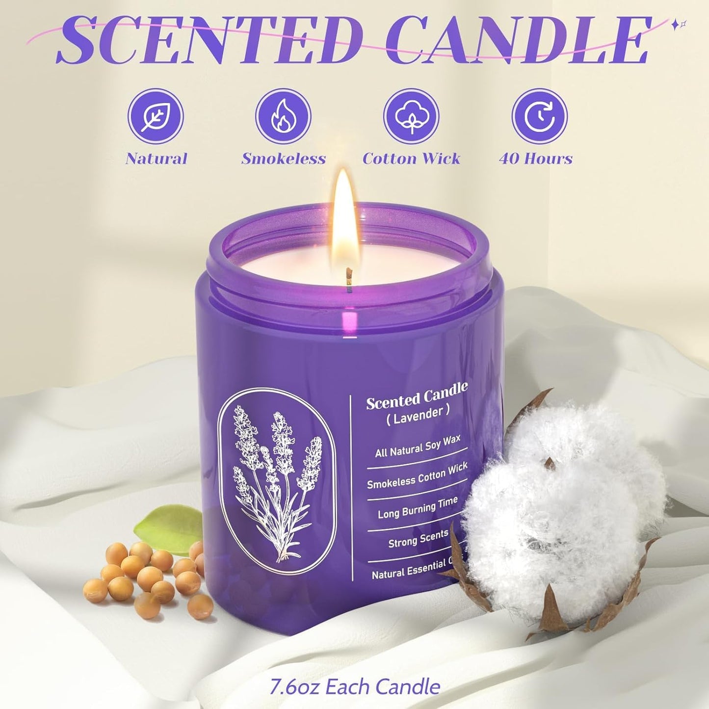 WarmEmbrace Lavender Jar Candles – 7.6 oz, Natural Soy, 2 Pack, 80+ Hours