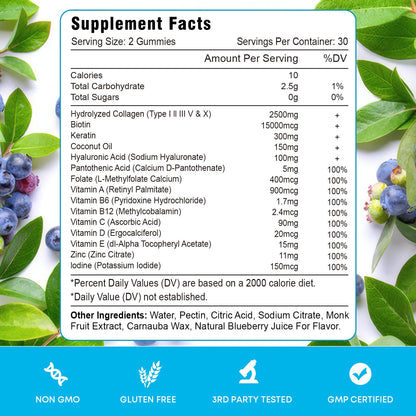 Biotin Gummies with Collagen and Keratin – Hair and Nails Support (Blueberry, 60)