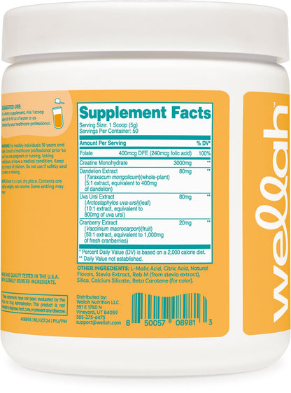 Wellah Creatine for Women Pineapple Mango | 50 Servings | Creatine Monohydrate with Dandelion & Cranberry