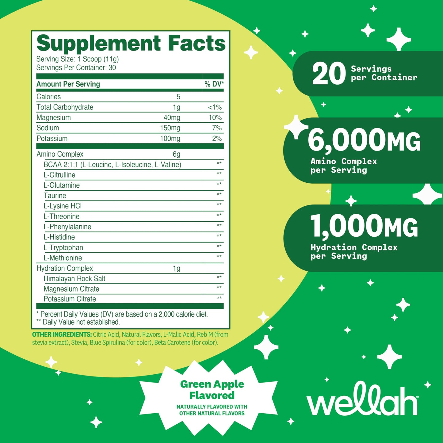 Wellah So Long Soreness BCAA Powder – Green Apple, 30 Servings, Hydration Complex