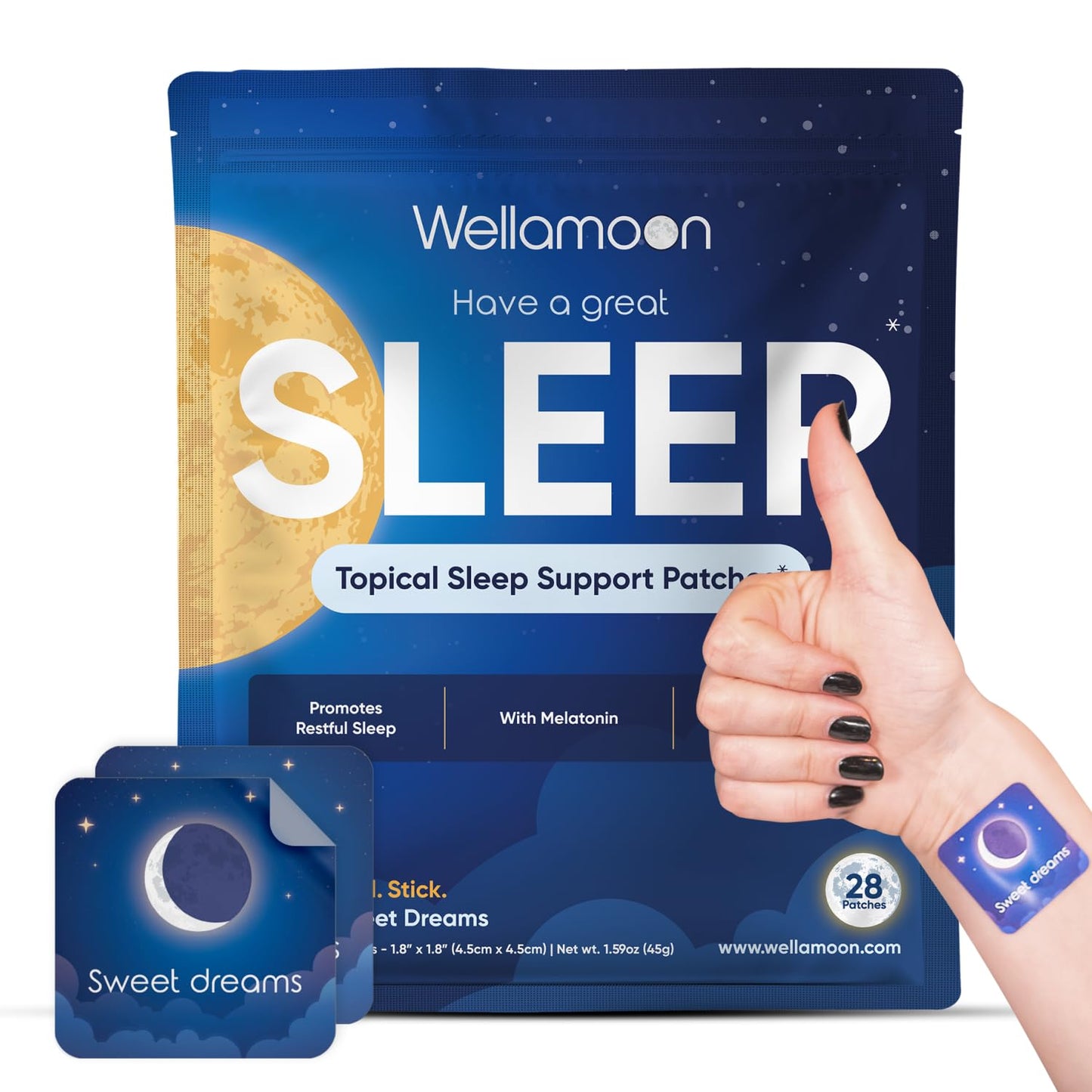 Wellamoon Sleep Patches - Extra Strength Melatonin & Valerian for Adults