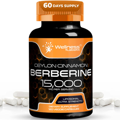 WELLNESS LABSRX Berberine 15,000mg – 120 Capsules | Third-Party Tested HCL with Cinnamon, Black Pepper & Apple Cider Vinegar