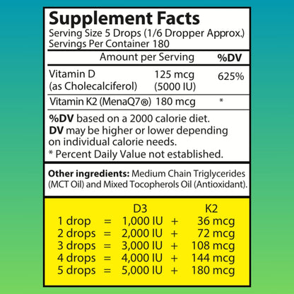 WellWe Vitamin D3 K2 Liquid Drops - 5000 IU | No Taste, Non-GMO, 1 fl oz