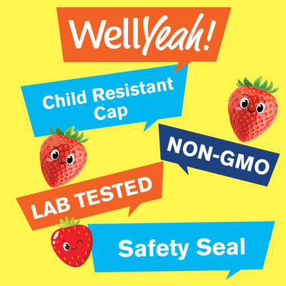 WellYeah Kids Vitamin B Complex Sugar Free Gummies | with Vitamin C, Folic Acid | Immune and Energy Support | Strawberry Flavor | 60 Count