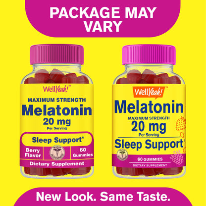 WellYeah Melatonin Gummies 20mg (2 Pack) – Sleep Support, 60 Count, Vegan
