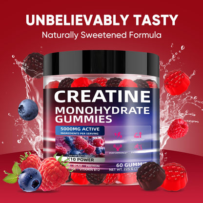 WEVYHFS Sports Creatine Gummies 60 Chews – Sugar-Free Vegan, BCAA, L-Carnitine, Taurine & B12