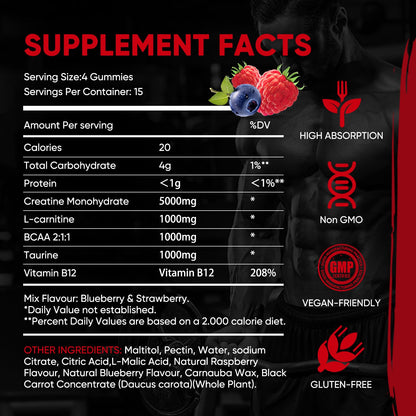 WEVYHFS SPORTS Creatine Gummies 5000mg – Sugar-Free Vegan, 60 Chews