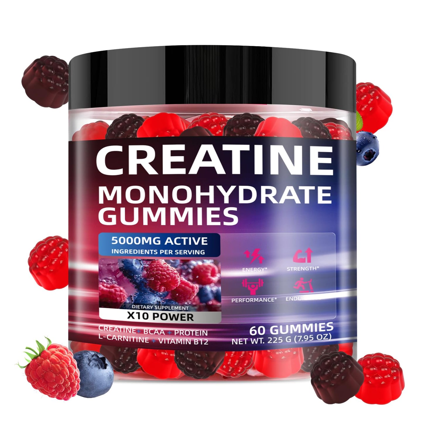 WEVYHFS Sports Creatine Gummies 60 Chews – Sugar-Free Vegan, BCAA, L-Carnitine, Taurine & B12