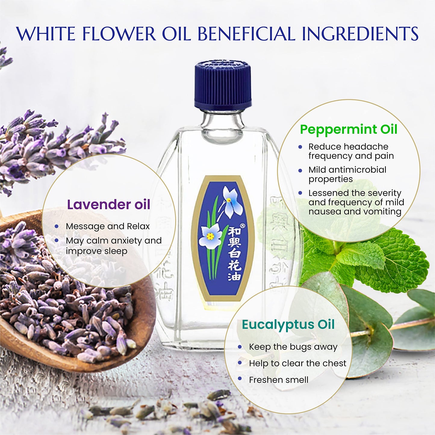 White Flower External Analgesic Balm Oil 2.5ml/0.085fl oz – Authentic US Import (6 Pack)