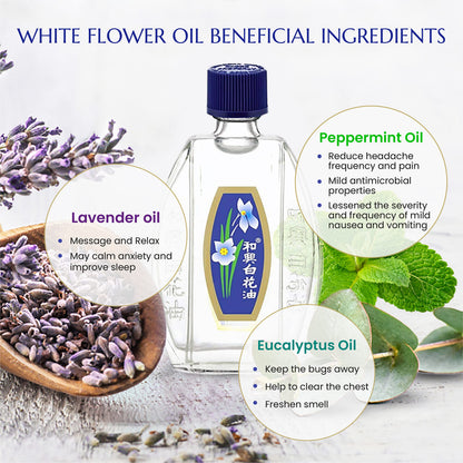 White Flower External Analgesic Balm Oil 2.5ml/0.085fl oz – Authentic US Import (6 Pack)