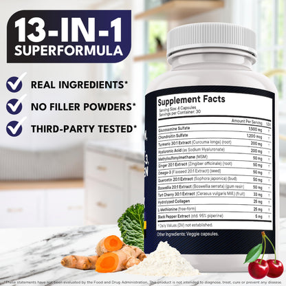 Glucosamine Chondroitin MSM + Turmeric Curcumin, Collagen, Hyaluronic Acid, Omega-3 – Health Supplement 360 Count